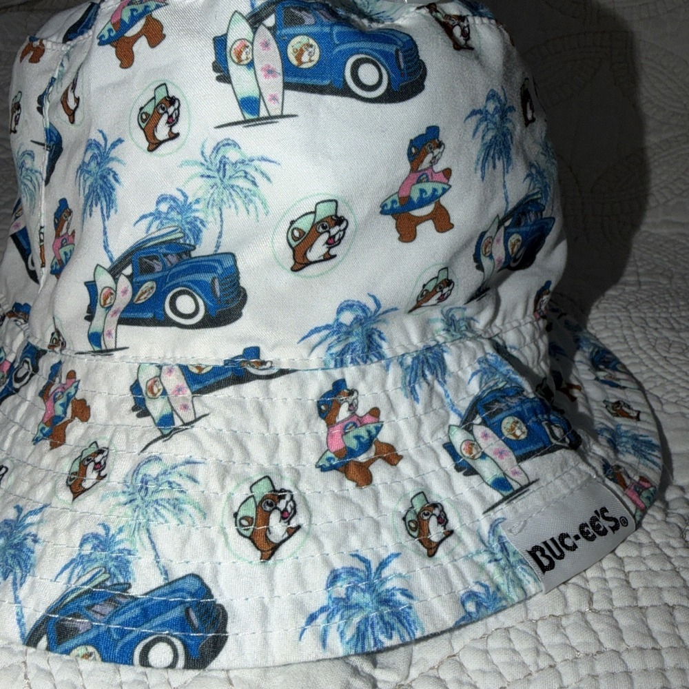Buc-ee's All Over Print Youth Bucket Hat UPF 50+ Blue Pick-Up with Surfboards